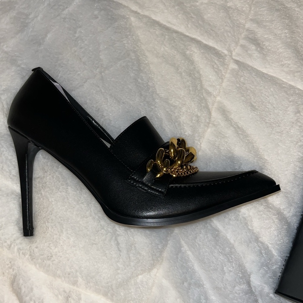 Elegant Black High Heels with Gold Chain Detail BIBERON Size 9.5 - Picture 6 of 8